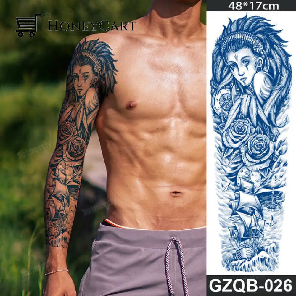 Long Lasting Full Arm Sleeve Tattoo Sticker Gzqb26 Temporary Tattoos