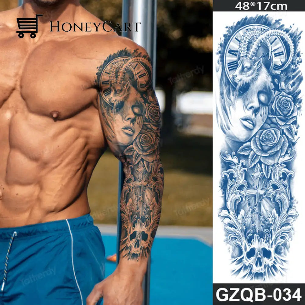 Long Lasting Full Arm Sleeve Tattoo Sticker Gzqb34 Temporary Tattoos