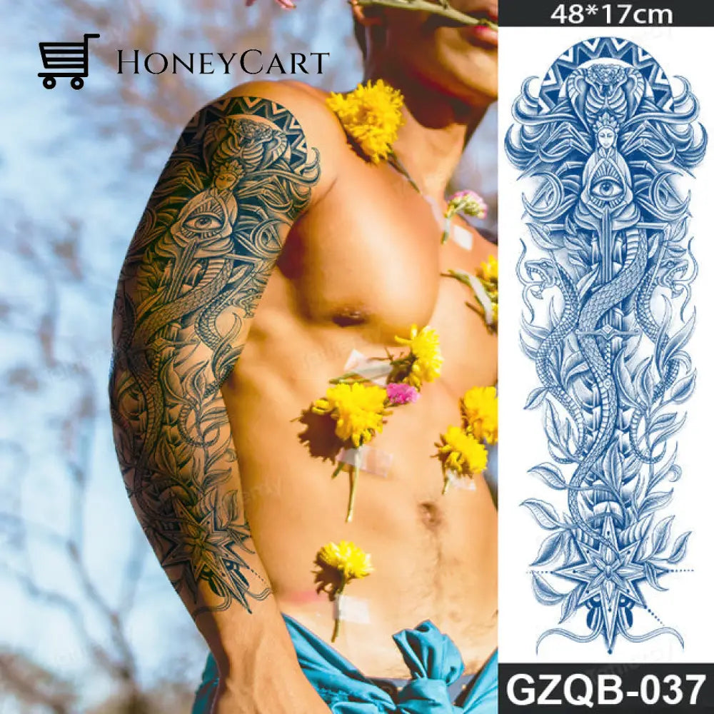 Long Lasting Full Arm Sleeve Tattoo Sticker Gzqb37 Temporary Tattoos
