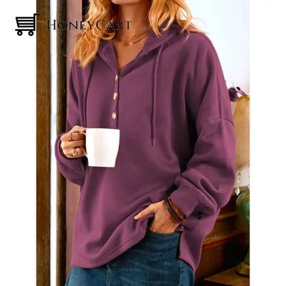 Long Sleeve Buttoned Sweatshirt Purple / S Tool