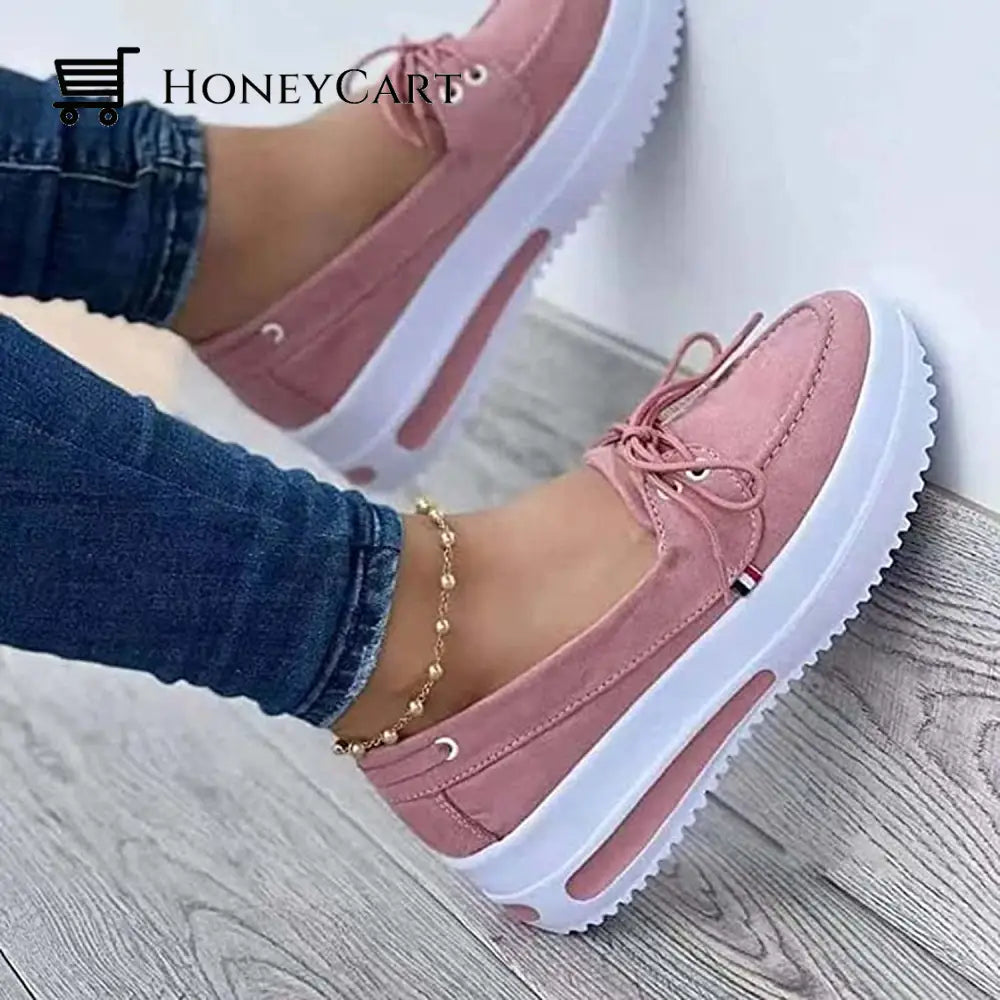 Low Top Sneaker Lace-Up Womens Thick Bottom Canvas Shoes 10Us/41Eu / Pink Ltt-Shoes
