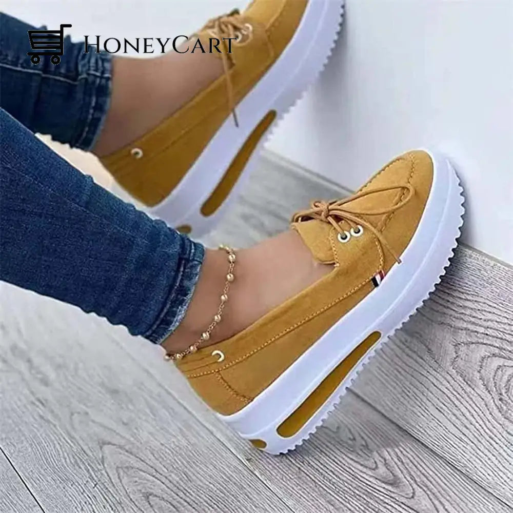 Low Top Sneaker Lace-Up Womens Thick Bottom Canvas Shoes 9Us/40Eu / Yellow Ltt-Shoes