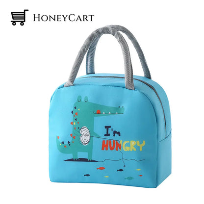 Lunch Box Insulation Japanese Cartoon Bento Tote Bag Blue Dinosaur Kids Cj