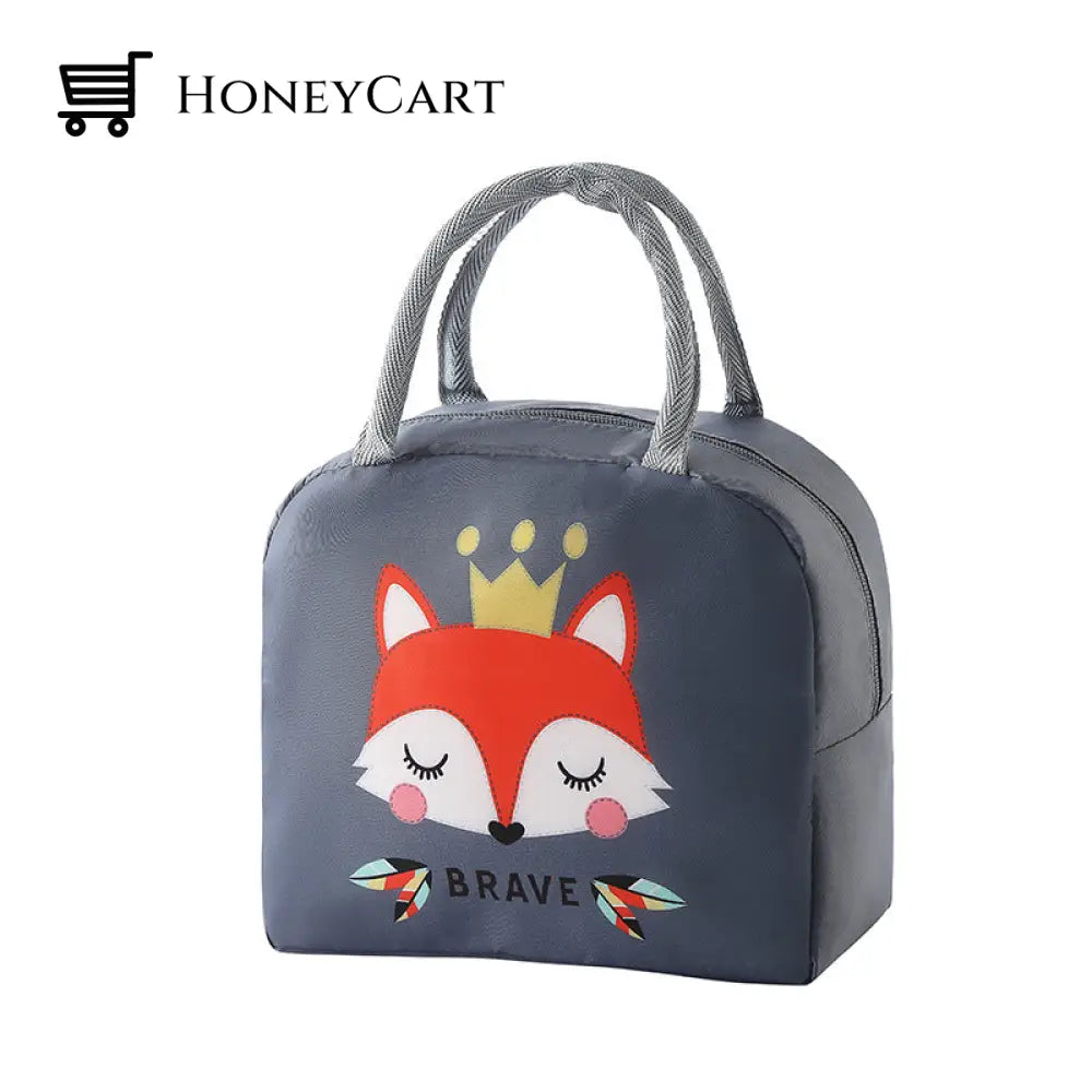 Lunch Box Insulation Japanese Cartoon Bento Tote Bag Grey Fox Kids Cj