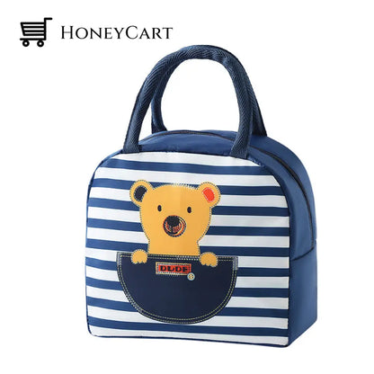 Lunch Box Insulation Japanese Cartoon Bento Tote Bag Navy Bear Kids Cj