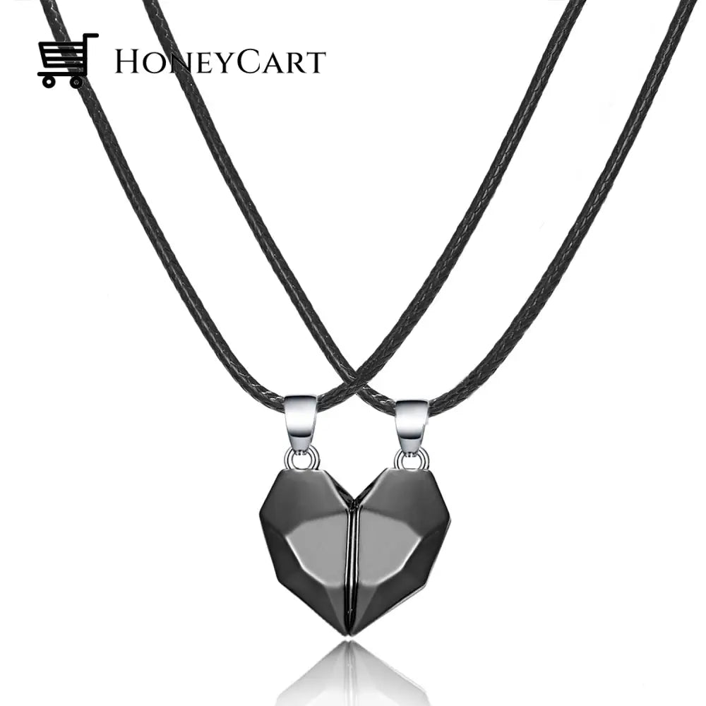 Magnetic Abstract Heart Couples Necklace All Black Necklaces