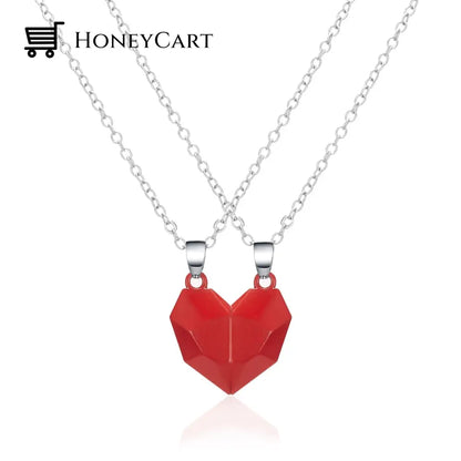Magnetic Abstract Heart Couples Necklace All Red Necklaces