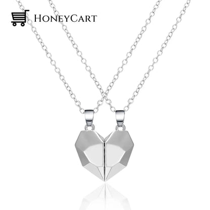 Magnetic Abstract Heart Couples Necklace All White Necklaces