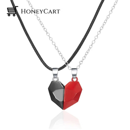 Magnetic Abstract Heart Couples Necklace Black Red Necklaces