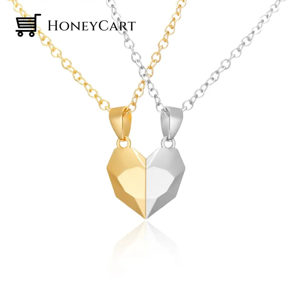 Magnetic Abstract Heart Couples Necklace Gold Silver Necklaces
