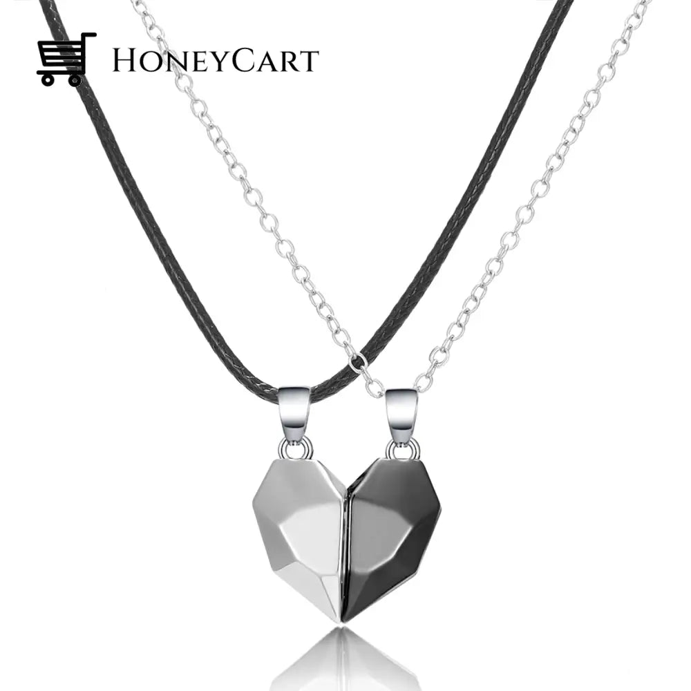 Magnetic Abstract Heart Couples Necklace White Black Necklaces