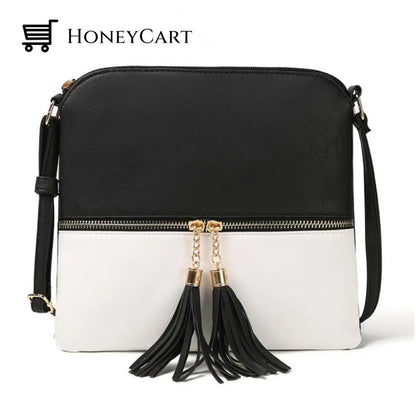 Medium Crossbody Bag With Tassel Black-White