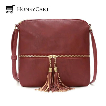 Medium Crossbody Bag With Tassel Wine Red