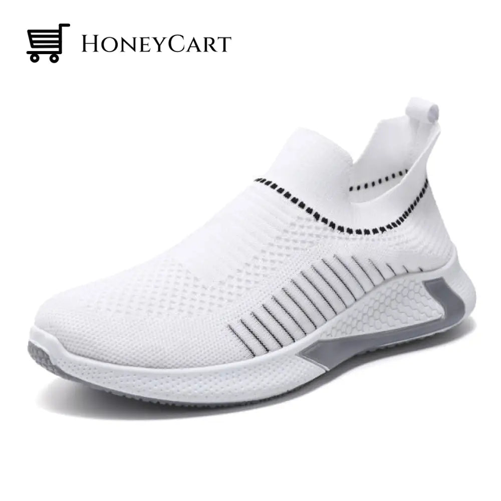 Mens Laceless Breathable Mesh Knit Sneakers Shoes White / 39 Men
