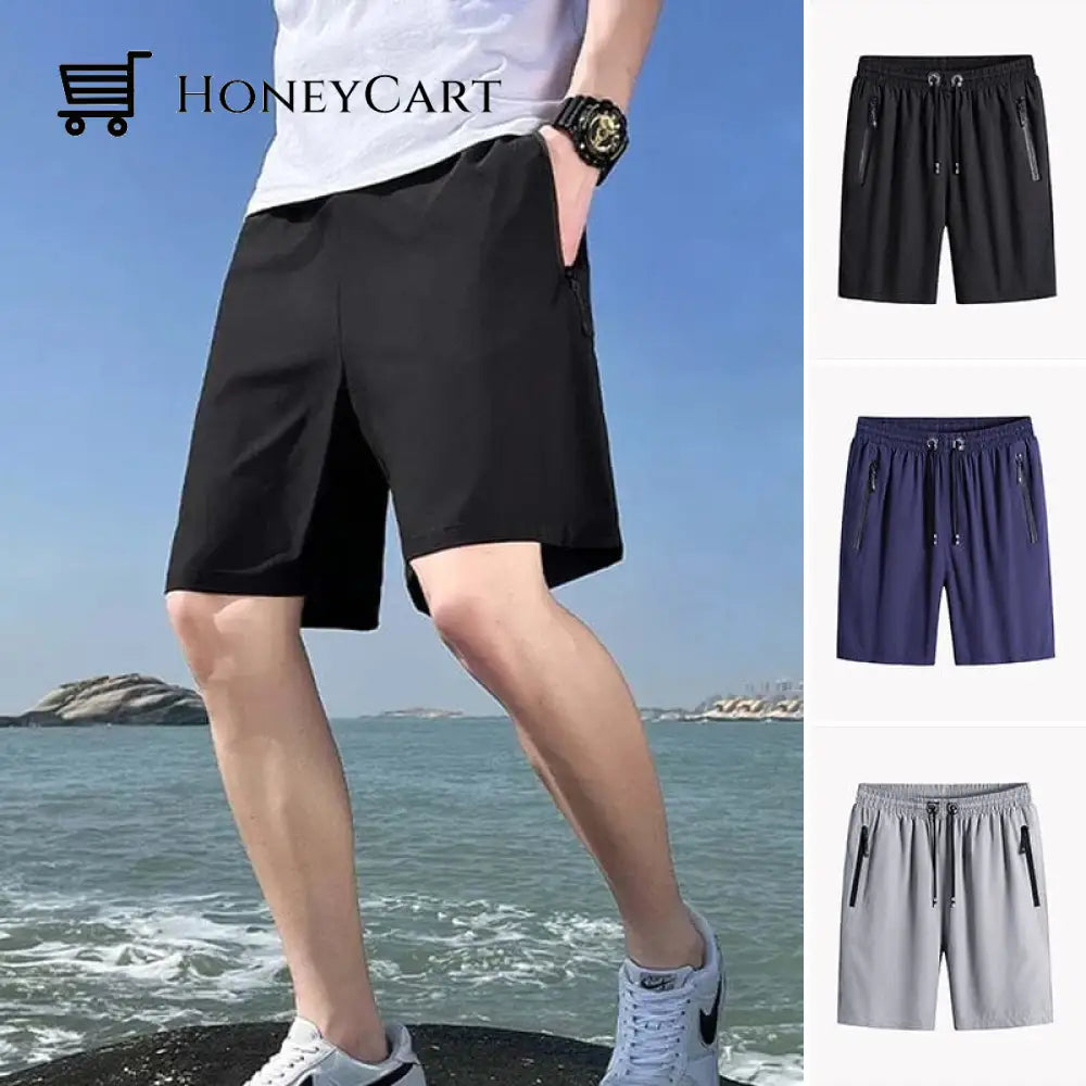 Mens Plus Size Ice Silk Stretch Shorts