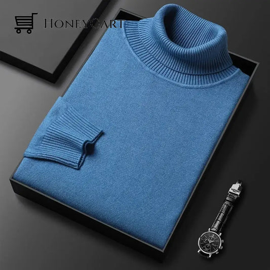 Mens Solid Color Turtleneck Sweater Blue / M Tool