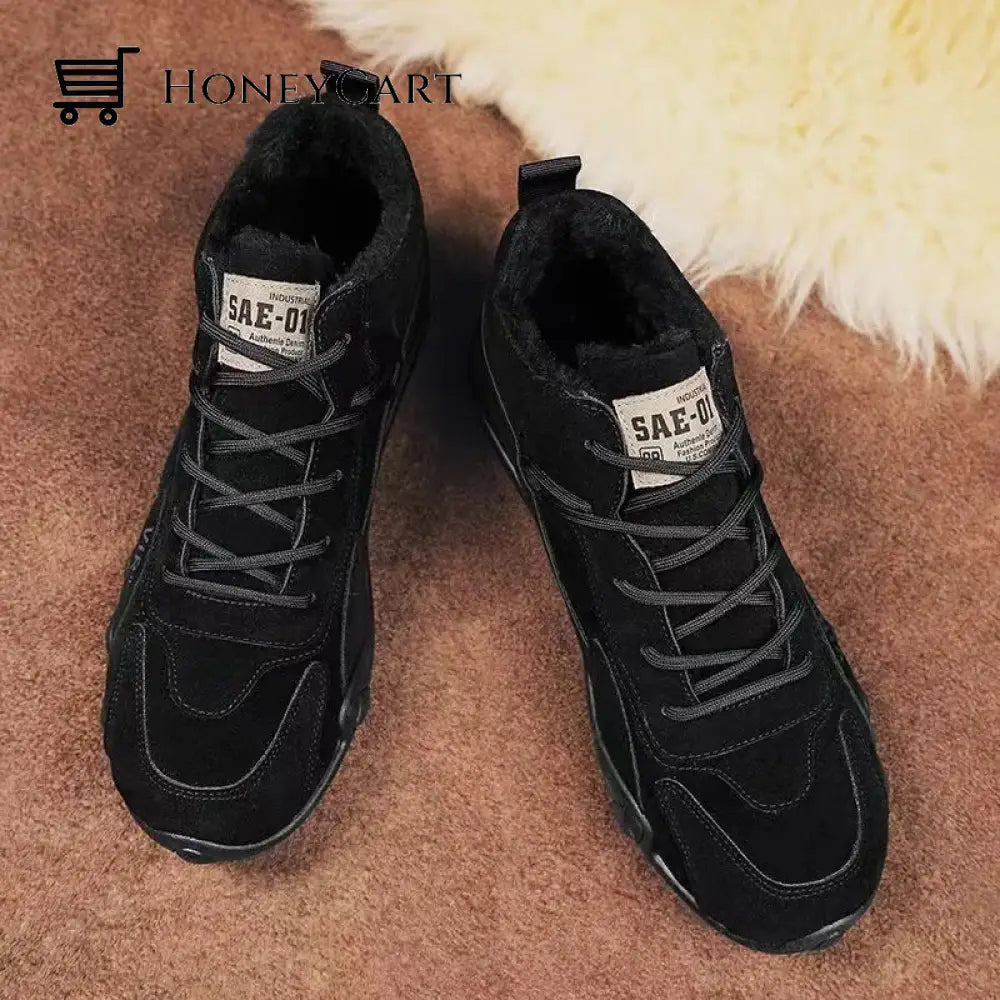 Mens Walking Running Shoe Orthopedic Sneaker Fur Lined 6 / Black Shoes