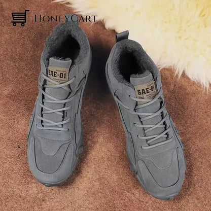 Mens Walking Running Shoe Orthopedic Sneaker Fur Lined 6 / Grey Shoes