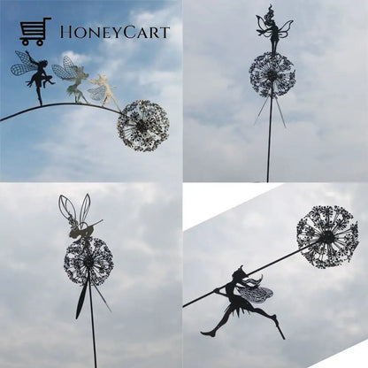 Metal Windmill Fairies And Dandelions Dance Together Garden Yard Art Decor