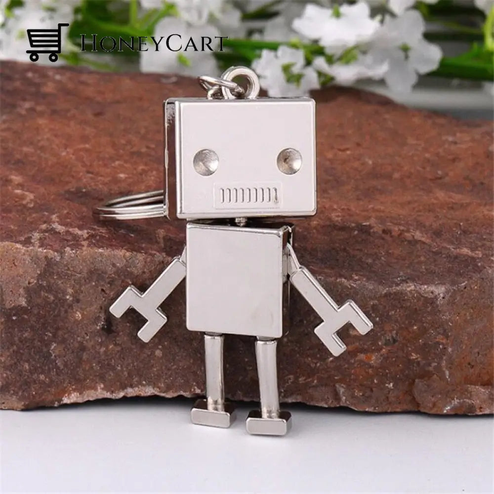 Mini Confused Robot Keychain Silver Keychains