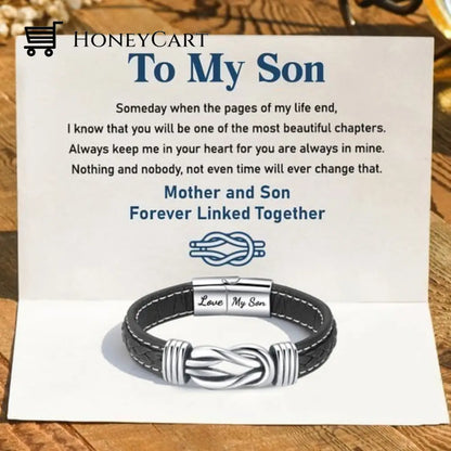 Mother And Son Forever Linked Together Braided Leather Bracelet