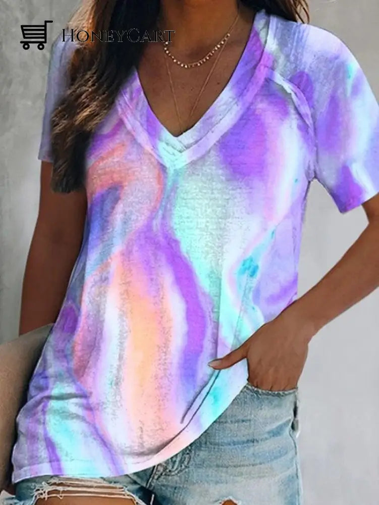 Mothers Day Sale 49% V-Neck Rainbow Butterfly Printing Womens Cozy T-Shirts A / S