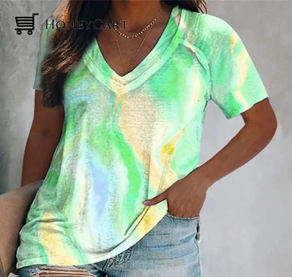 Mothers Day Sale 49% V-Neck Rainbow Butterfly Printing Womens Cozy T-Shirts E / S