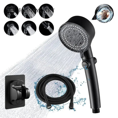 Multi Functional High Pressure Shower Head Black / + Holder Hose Tool