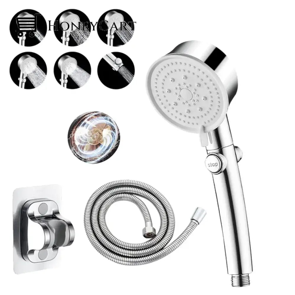 Multi Functional High Pressure Shower Head Silver / + Holder Hose Tool