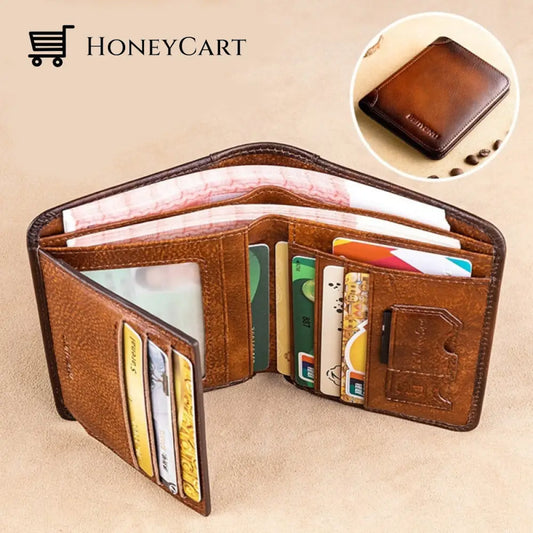 Multi-Functional Rfid Blocking Waterproof Durable Genuine Leather Wallet