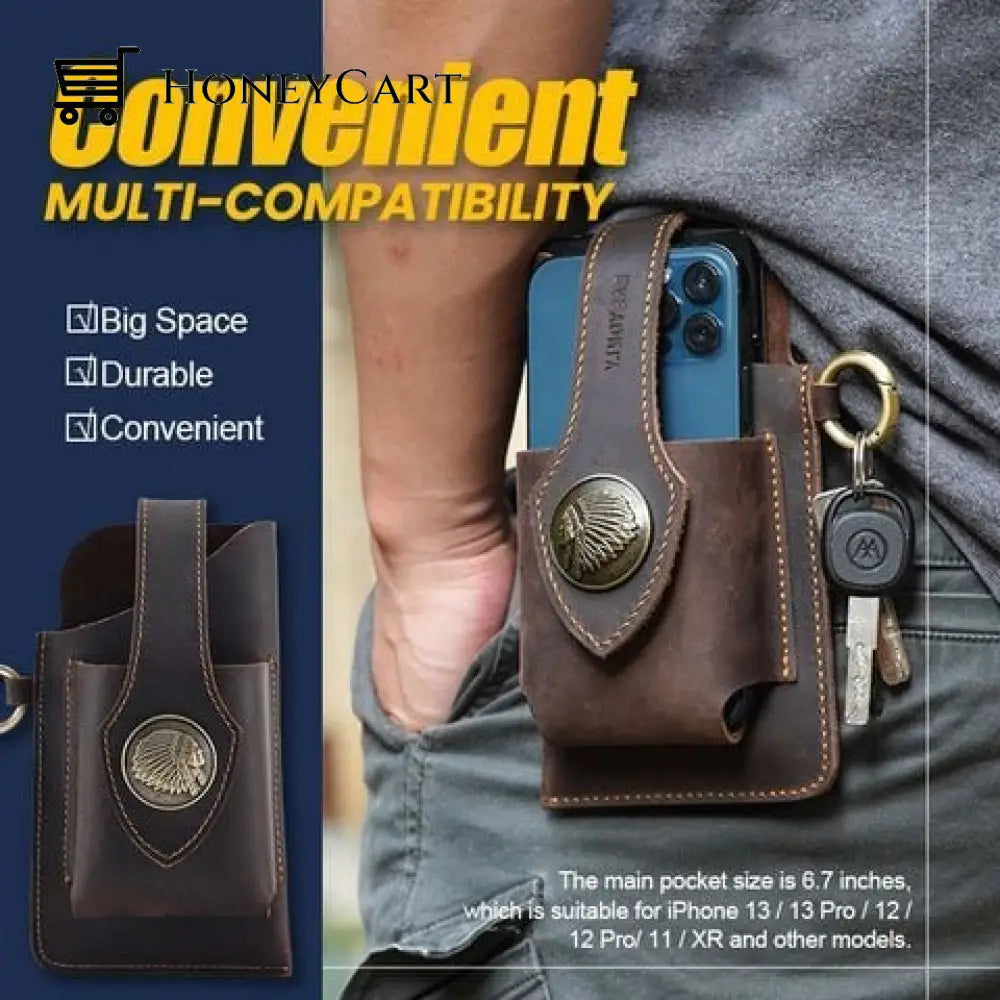 Multifunctional Leather Mobile Phone Bag Coffee / Buy 1