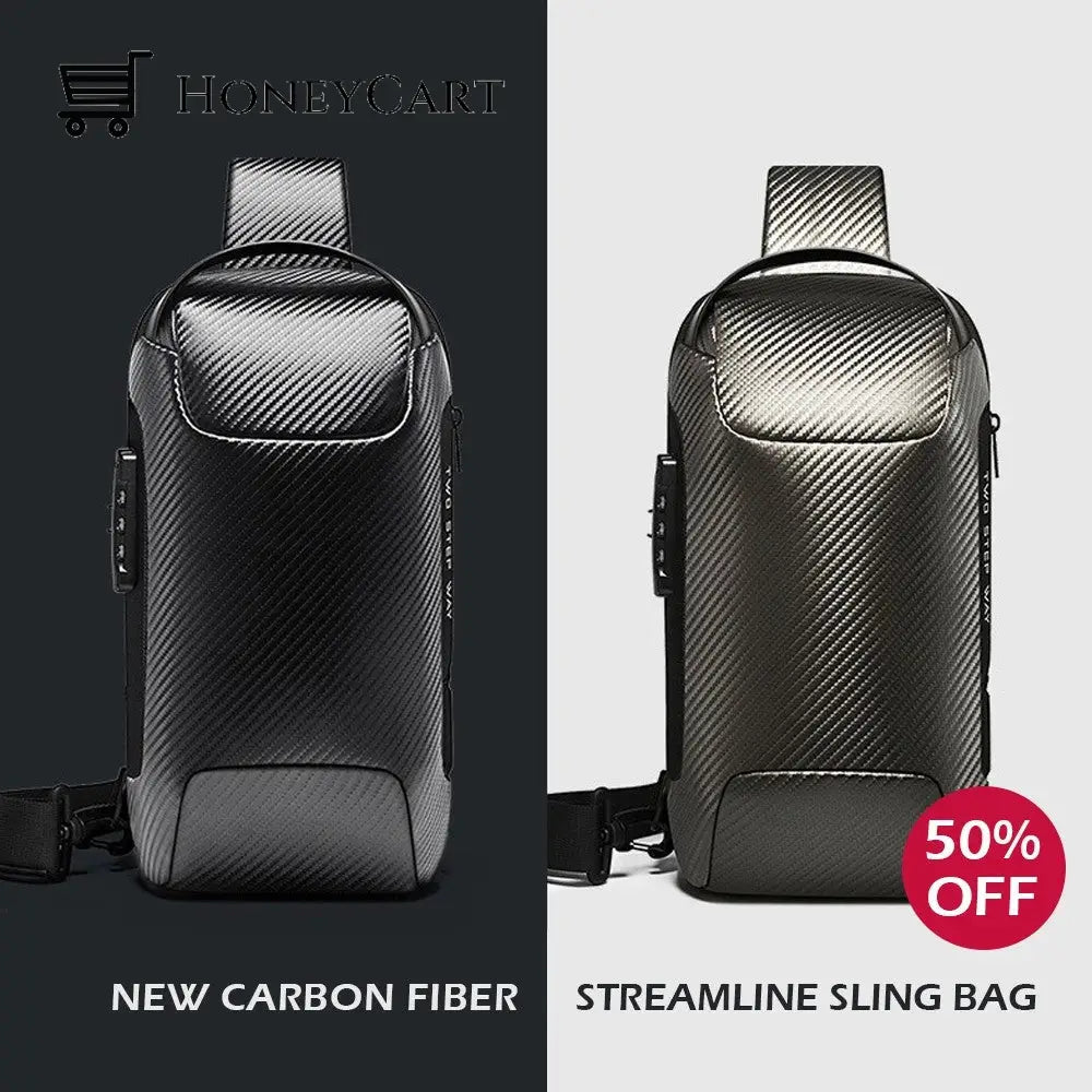 New Carbon Fiber Streamline Anti-Theft Sling Bag Man-Bag