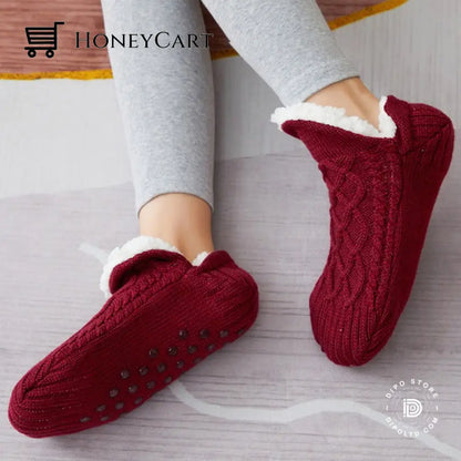 Non-Slip Winter Woolen Socks Hot Sale Wine Red / 35-39(24Cm) Gift Ideas