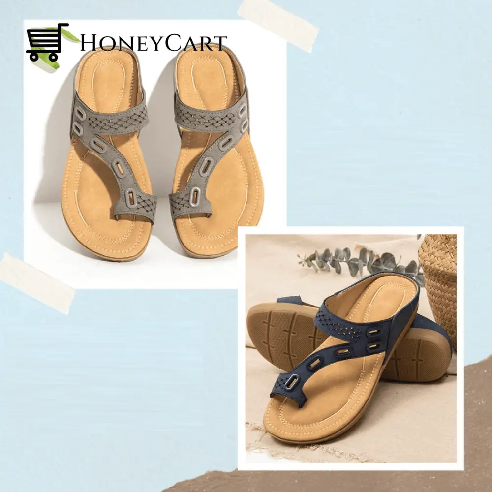 Ocw Woman Orthopedic 3 Arches-Support Comfy Premium Summer Slippers Set 2 (Blue + Gray) / 5.5 Shoes