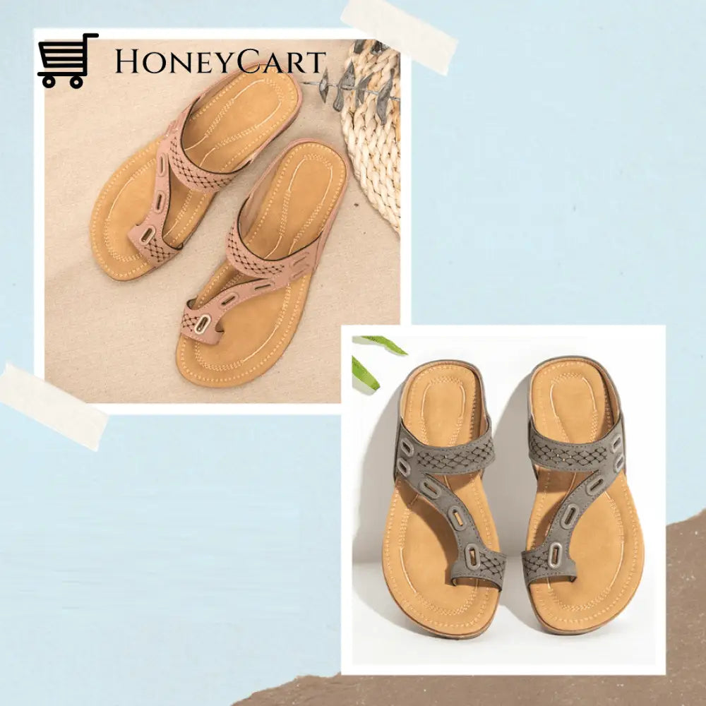 Ocw Woman Orthopedic 3 Arches-Support Comfy Premium Summer Slippers Set 2 (Gray + Pink) / 5.5 Shoes