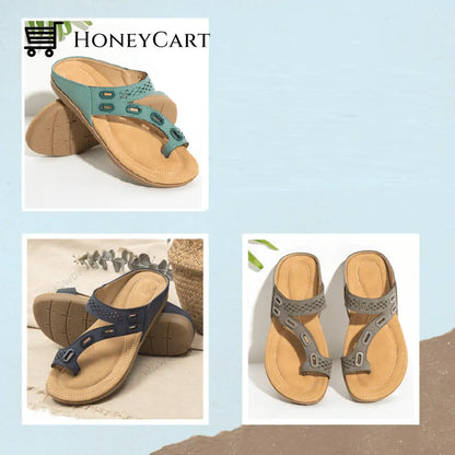 Ocw Woman Orthopedic 3 Arches-Support Comfy Premium Summer Slippers Set (Blue + Gray Green) / 5.5