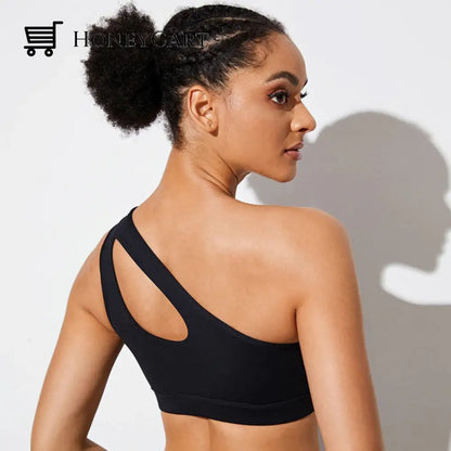 One Shoulder Sports Bra Removable Padded Yoga Top Wire Free Gym Shirts Bras