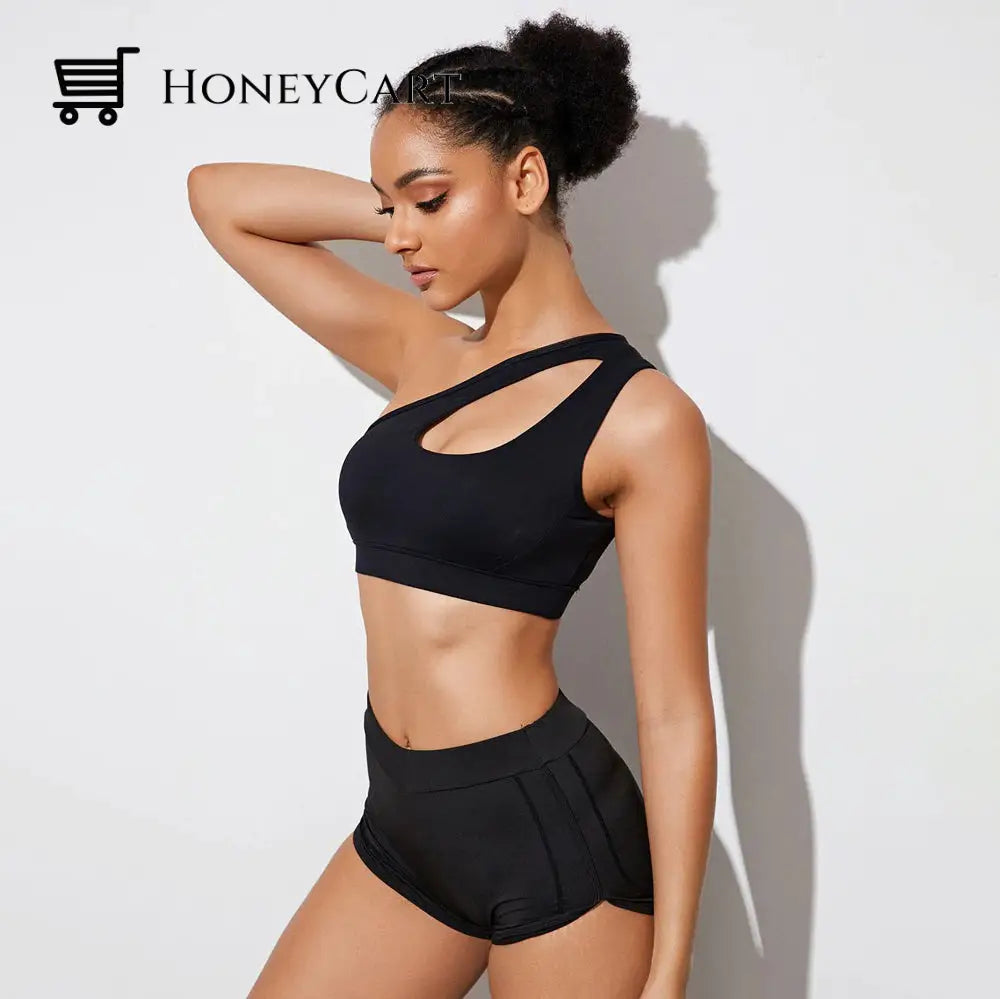 One Shoulder Sports Bra Removable Padded Yoga Top Wire Free Gym Shirts Bras