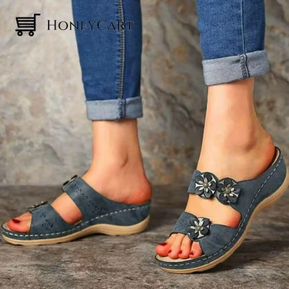 Open Toe Fancy Flower Orthopedic Arch-Support Women Sandals Paris Design 2023 New Version Blue / 5.5