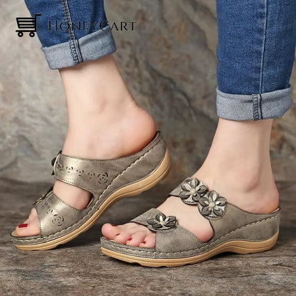 Open Toe Fancy Flower Orthopedic Arch-Support Women Sandals Paris Design 2023 New Version Grey / 5.5