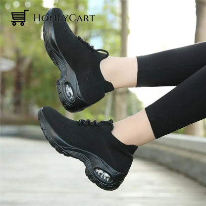 Orthopedic Walking Shoes Platform Sneakers For Women All Black / 5