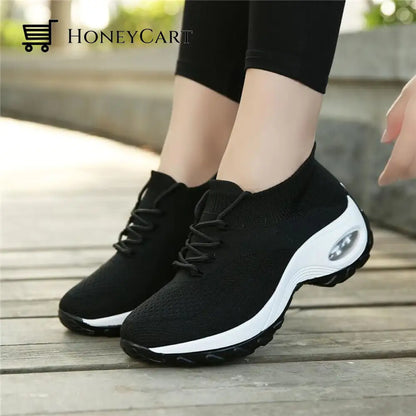 Orthopedic Walking Shoes Platform Sneakers For Women Black White / 5