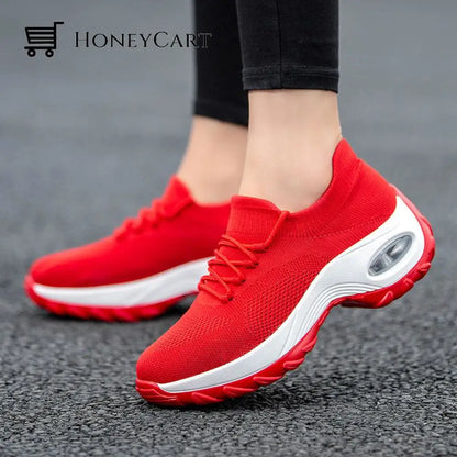 Orthopedic Walking Shoes Platform Sneakers For Women Red / 5
