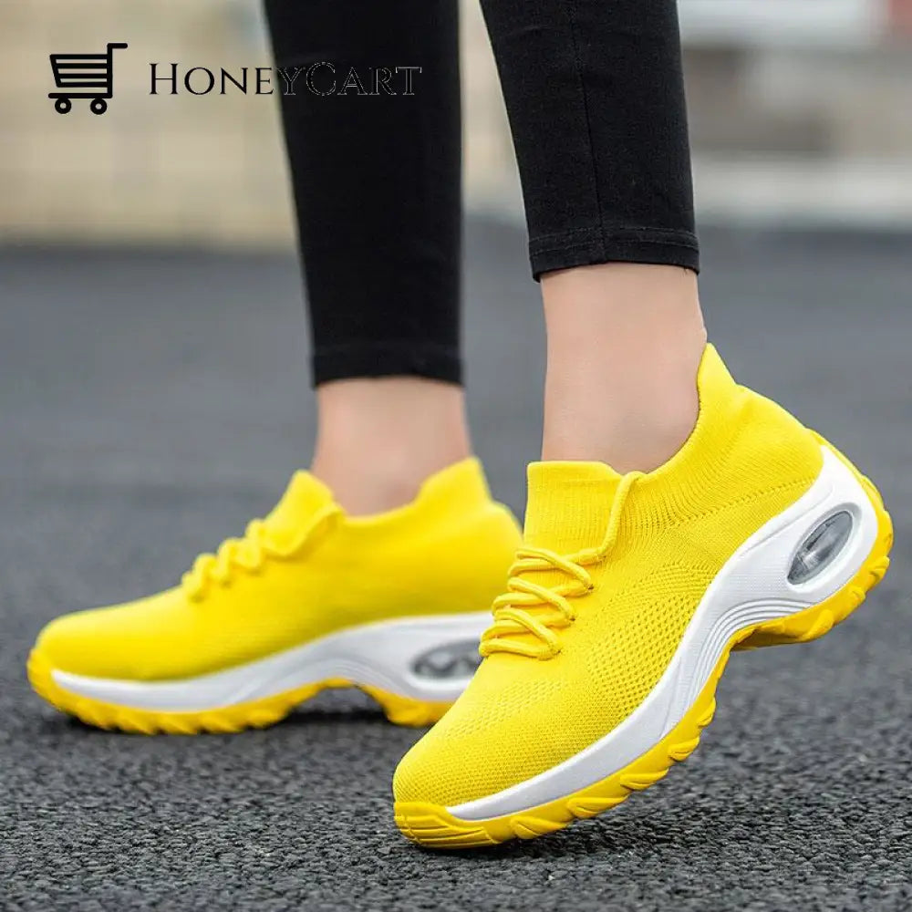 Orthopedic Walking Shoes Platform Sneakers For Women Yellow / 5