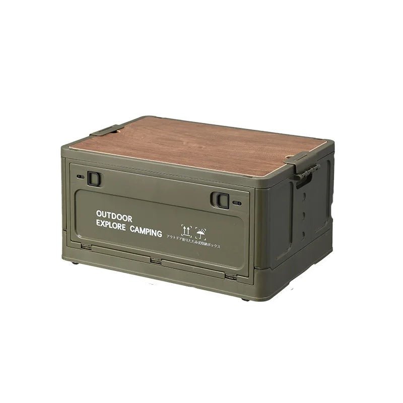 Outdoor Camping Folding Tourist Table Storage Box -  Wooden Lid Storage Organizer