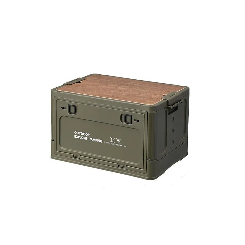 Outdoor Camping Folding Tourist Table Storage Box -  Wooden Lid Storage Organizer