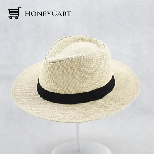 Packable Straw Fedora Panama Sun Summer Beach Hat Cuban Trilby Beige / S/M(22\-22.8\)