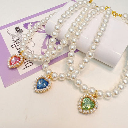 Adjustable Pet Cat Pearl Necklace, Rhinestone Cat Collar with Colorful Bling