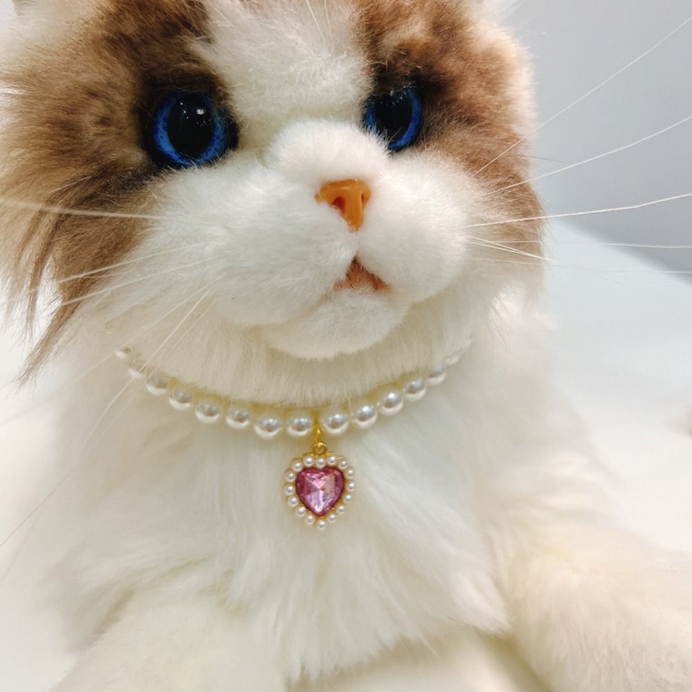 Adjustable Pet Cat Pearl Necklace, Rhinestone Cat Collar with Colorful Bling