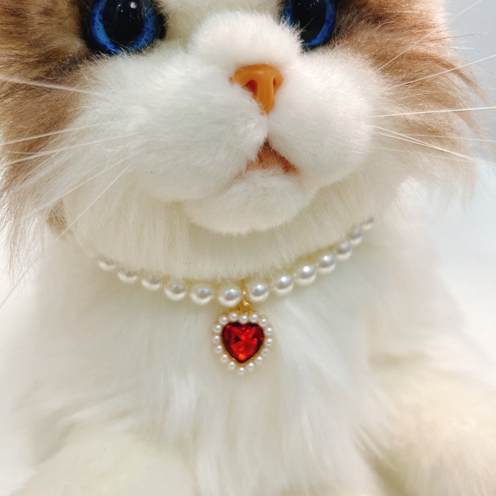 Adjustable Pet Cat Pearl Necklace, Rhinestone Cat Collar with Colorful Bling